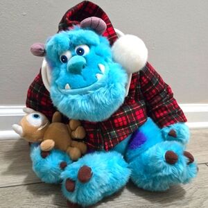 Disney Store Holiday Morning Sully 12" Plush Plaid Pajamas Santa Monsters Inc